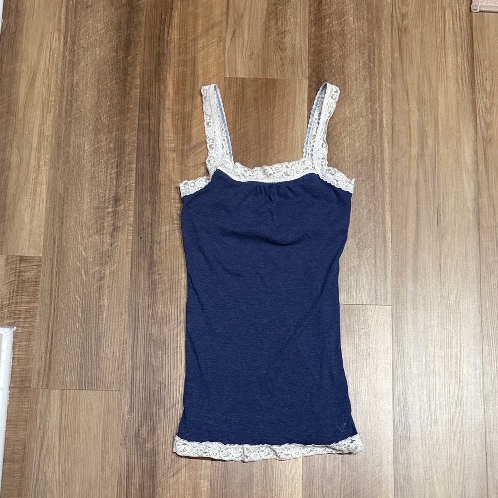 Navy Blue Lace Trim Camisole